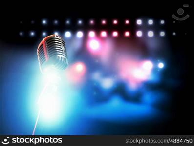 Let's sing! Stylish retro microphone on a colored background