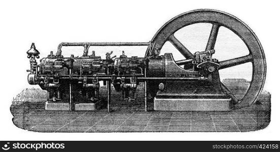 Letombe engine, vintage engraved illustration. Industrial encyclopedia E.-O. Lami - 1875.