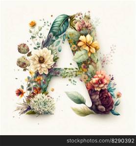 letter A containing flowers on a white background. letter A containing flowers on a white background AI Generated