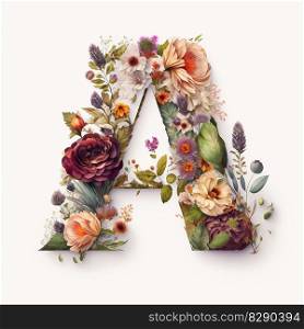 letter A containing flowers on a white background. letter A containing flowers on a white background AI Generated