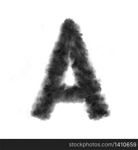 Letter A made from black clouds or smoke on a white background with copy space, not render.. Letter A made from black clouds on a white background.