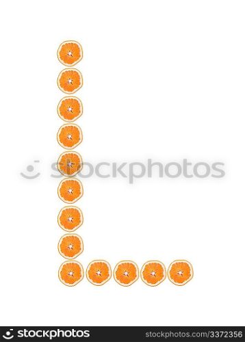 Letter &acute;L&acute; from orange slices isolated on white background
