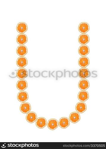 Letter &acute;U&acute; from orange slices isolated on white background
