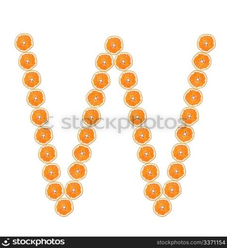 Letter &acute;W&acute; from orange slices isolated on white background