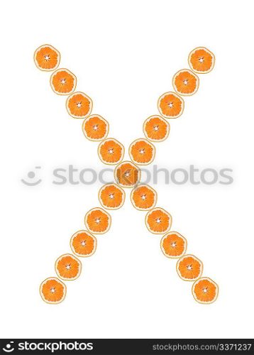 Letter &acute;X&acute; from orange slices isolated on white background