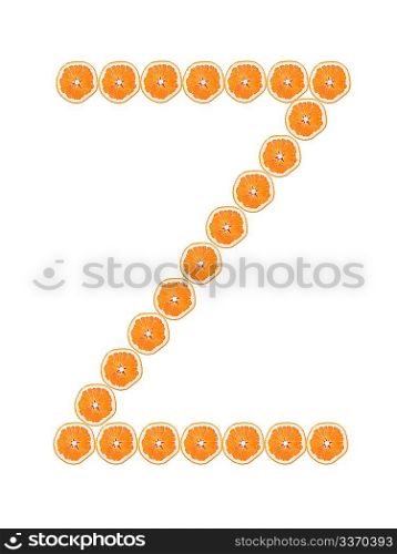 Letter &acute;Z&acute; from orange slices isolated on white background