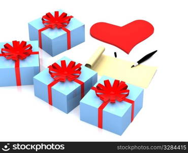 letter and gifts. 3D