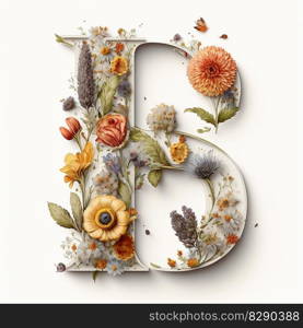 letter B containing flowers on a white background. letter B containing flowers on a white background AI Generated