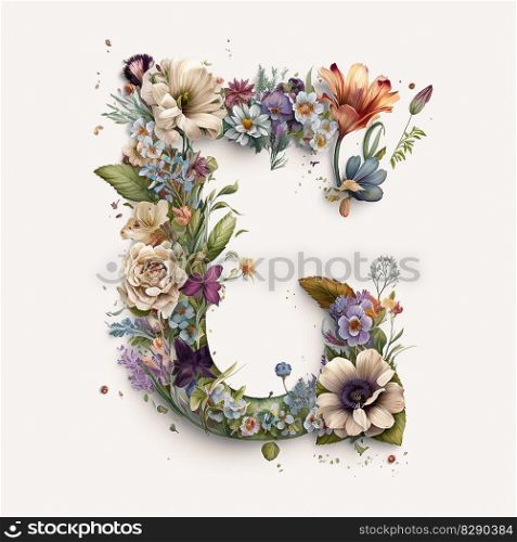 letter C containing flowers on a white background. letter C containing flowers on a white background AI Generated