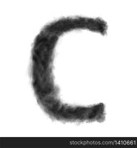 Letter C made from black clouds or smoke on a white background with copy space, not render.. Letter C made from black clouds on a white background.