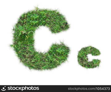 letter C on green grass isolated on over white background