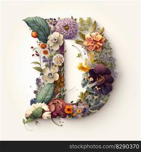 letter D containing flowers on a white background. letter d containing flowers on a white background AI Generated
