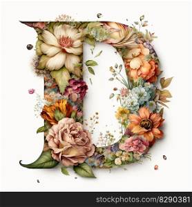 letter D containing flowers on a white background. letter d containing flowers on a white background AI Generated