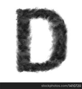 Letter D made from black clouds or smoke on a white background with copy space, not render.. Letter D made from black clouds on a white background.