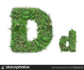 letter D on green grass isolated on over white background