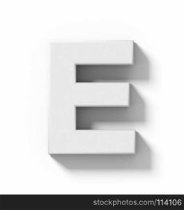 letter E 3D white isolated on white with shadow - orthogonal projection - 3d rendering