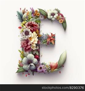 letter E containing flowers on a white background. letter E containing flowers on a white background AI Generated