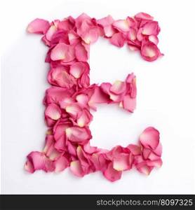 Letter E from rose petals. Illustration Generative AI 