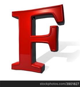 Letter F in red over white background, with shadow, 3d render