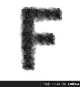 Letter F made from black clouds or smoke on a white background with copy space, not render.. Letter F made from black clouds on a white background.