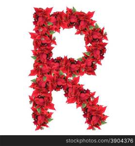 letter from red christmas flowers isolated on white