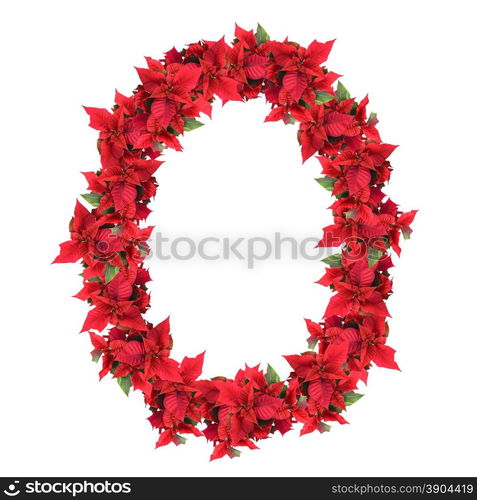 letter from red christmas flowers isolated on white