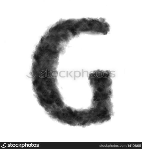 Letter G made from black clouds or smoke on a white background with copy space, not render.. Letter G made from black clouds on a white background.