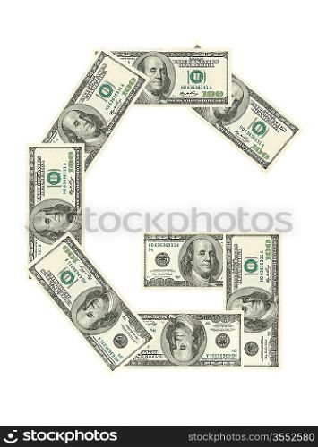 Letter G made of dollars isolated on white background