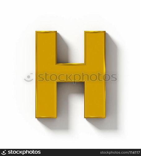 letter H 3D golden isolated on white with shadow - orthogonal projection - 3d rendering