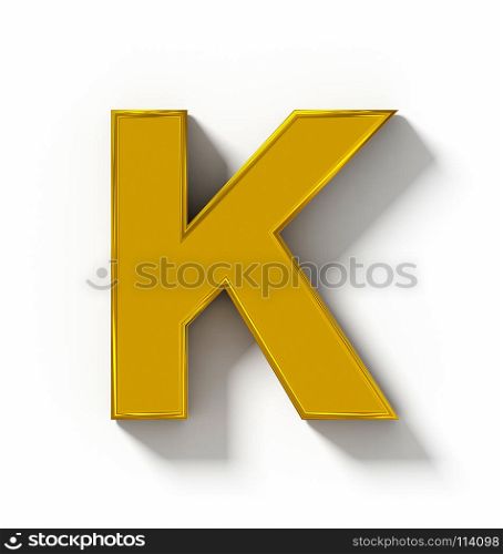 letter K 3D golden isolated on white with shadow - orthogonal projection - 3d rendering