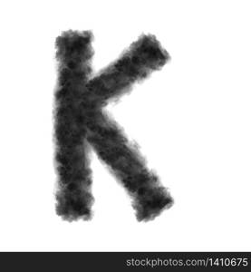 Letter K made from black clouds or smoke on a white background with copy space, not render.. Letter K made from black clouds on a white background.