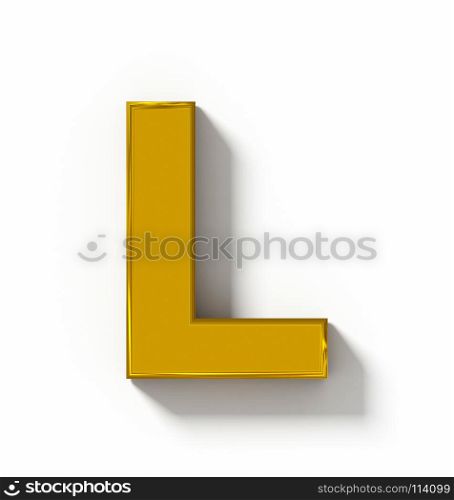 letter L 3D golden isolated on white with shadow - orthogonal projection - 3d rendering