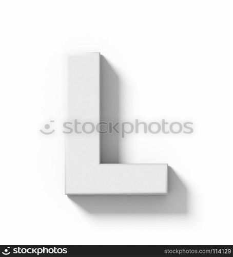 letter L 3D white isolated on white with shadow - orthogonal projection - 3d rendering