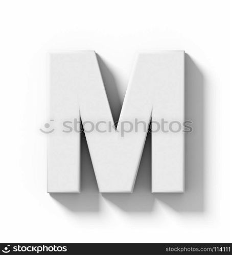letter M 3D white isolated on white with shadow - orthogonal projection - 3d rendering