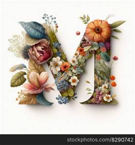 letter M containing flowers on a white background. letter M containing flowers on a white background AI Generated