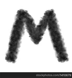 Letter M made from black clouds or smoke on a white background with copy space, not render.. Letter M made from black clouds on a white background.