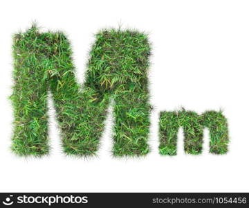 letter M on green grass isolated on over white background