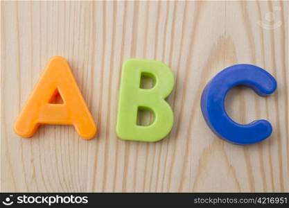 Letter magnets A B C closuep on wood background