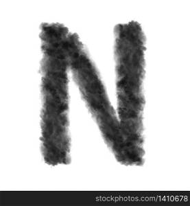 Letter N made from black clouds or smoke on a white background with copy space, not render.. Letter N made from black clouds on a white background.