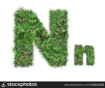 letter N on green grass isolated on over white background