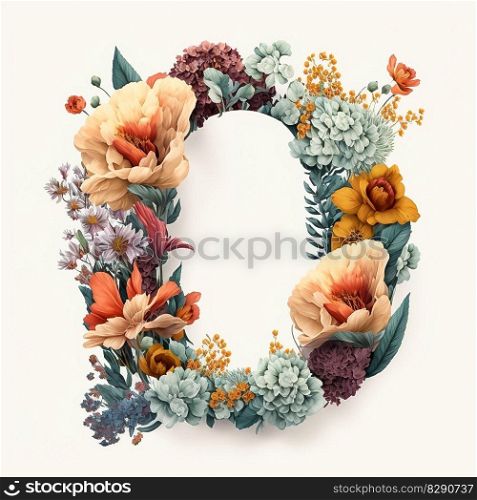 letter O containing flowers on a white background. letter O containing flowers on a white background AI Generated