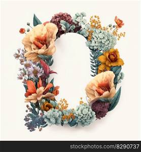 letter O containing flowers on a white background. letter O containing flowers on a white background AI Generated