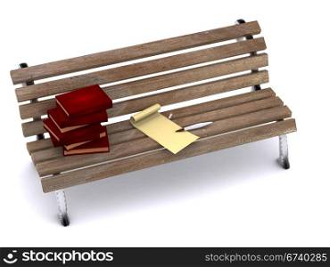 letter on bench. 3D