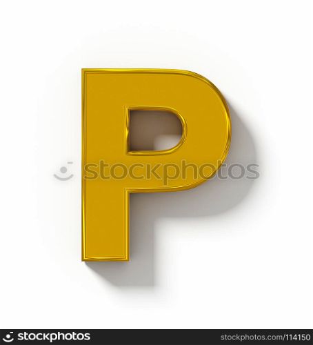 letter P 3D golden isolated on white with shadow - orthogonal projection - 3d rendering