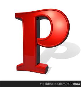 Letter P in red over white background, with shadow, 3d render