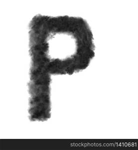 Letter P made from black clouds or smoke on a white background with copy space, not render.. Letter P made from black clouds on a white background.