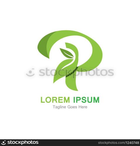 Letter P with leaf logo concept template design