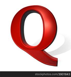 Letter Q in red over white background, with shadow, 3d render