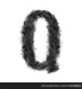 Letter Q made from black clouds or smoke on a white background with copy space, not render.. Letter Q made from black clouds on a white background.