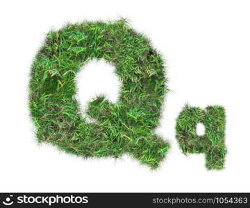 letter Q on green grass isolated on over white background